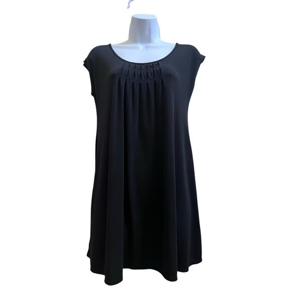 Eileen Fisher Black Silk Front Pleated Cap Sleeve Tunic Blouse Small Minimalist - Picture 3 of 13